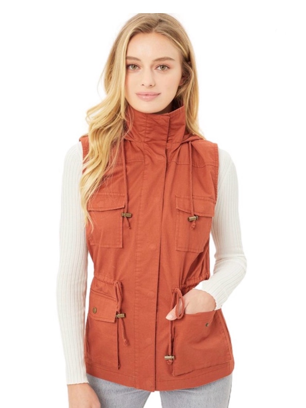 Love Tree Rust Drawstring Utility Vest - Women Jackets & Coats